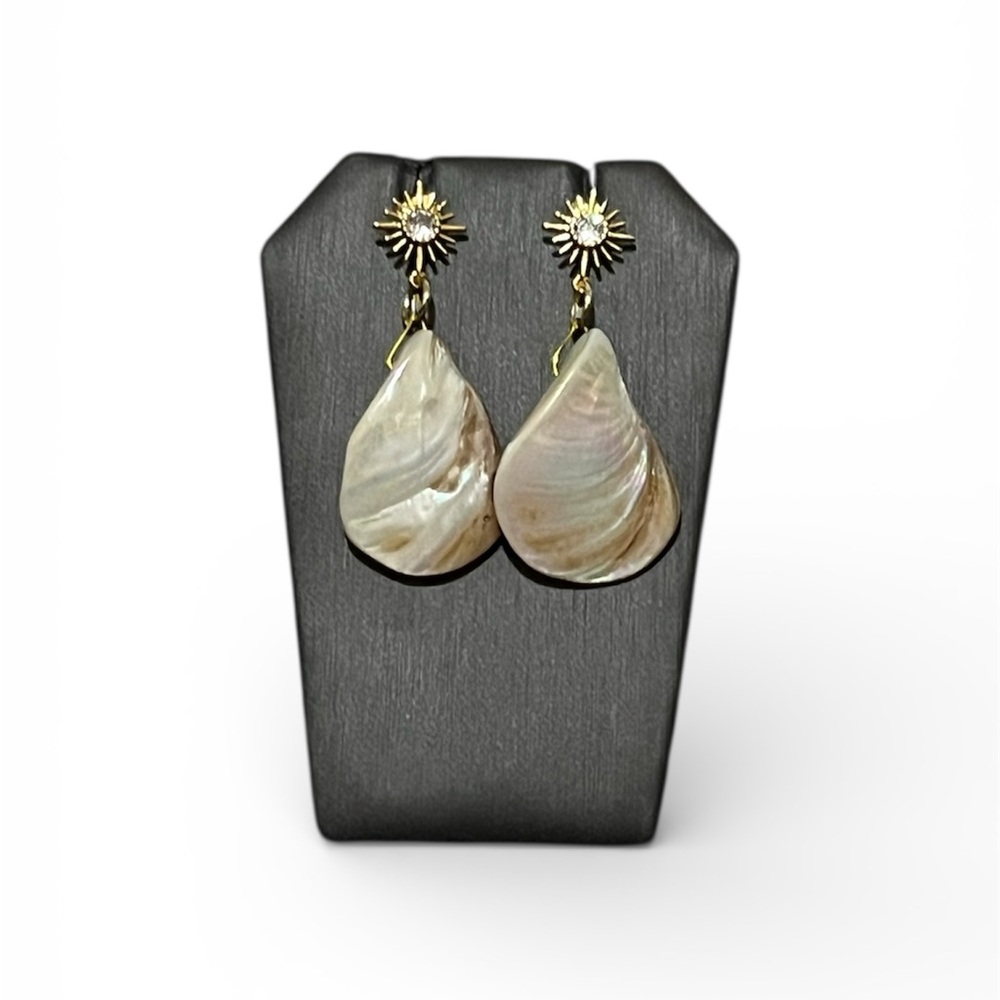 14K Gold Plated Cubic Zirconia Celestial Star Shell Drop Dangle Earrings